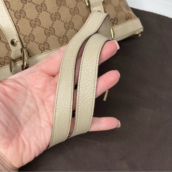 Authentic GUCCI Abbey Tote Tan GG Canvas & Beige Cream Leather - Picture 5 of 16